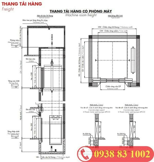 Bảng vẽ hố thang máy tải hàng
