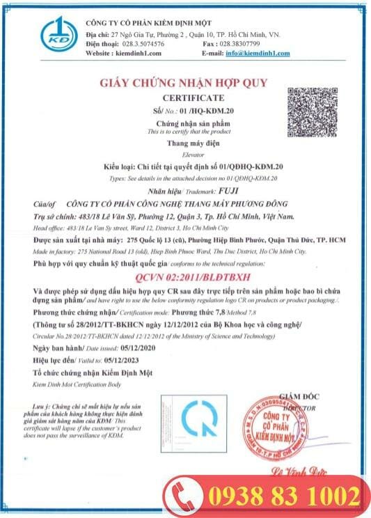 hợp quy thang máy Phương Đông