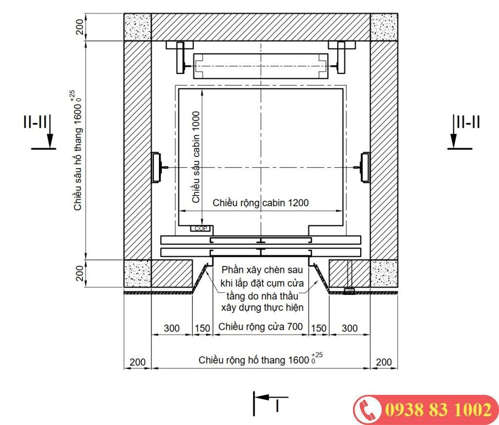 kích thước hố thang 450kg
